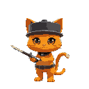 cute orange cat with a sword and a black cylinder hat