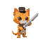 orange cat with a sword and a black cylinder hat