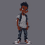 kayô, jovem negro de 16 anos, cabelo cacheado solto, veste camiseta larga, calça jeans e tênis. tem postura ágil, olhar atento e expressão curiosa, pronto para descobrir seu legado.