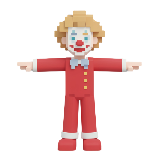 64x64 ağ saçlı qırmızı koftalı clown piksel qız personajı yarat ekrana baxsın