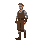 medieval poor   sideways   knight   walking   overalls, boots and with a clear walking posture. man  designed for a  retro-style farm simulation game.