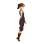 poor medieval   from the side   overalls, boots and with a clear walking posture. woman  designed for a  retro-style farm simulation game.