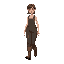 poor medieval   sideways   walking   overalls, boots and with a clear walking posture. woman  designed for a  retro-style farm simulation game.