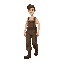 poor medieval   sideways   walking   overalls, boots and with a clear walking posture. man  designed for a  retro-style farm simulation game.