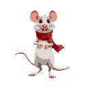 raton blanco chiquito con bufanda roja haciendo animacion de walk