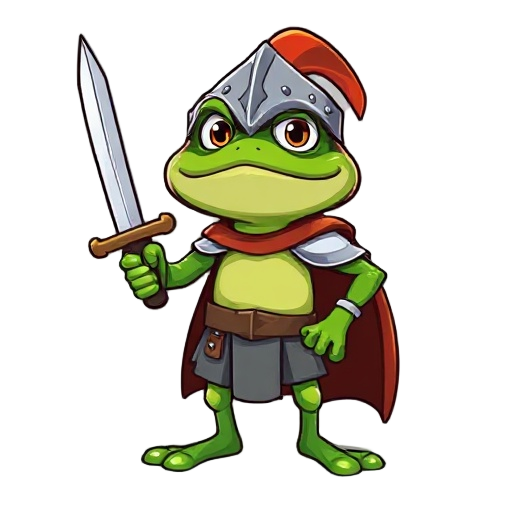 frog knight with sword and helmet with serious manner