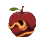 rotten dark perished apple with a beige worm digging a hole through it , beige worm all around the apple, beige worm wrapping the apple