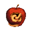 rotten dark perished apple with a beige worm digging a hole through it , beige worm all around the apple, beige worm wrapping the apple