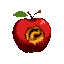 rotten dark perished apple with a worm digging a hole through it , worm all around the apple, worm wrapping the apple