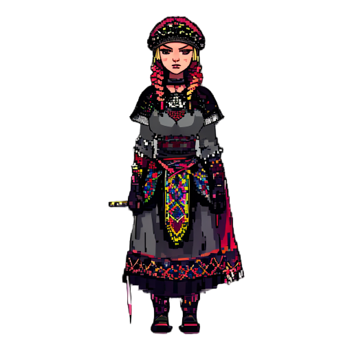 dark fantasy ukrainian woman warior,slavic-ukrainian clothes pixel