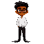 dark hair brown skin with glasses with white shirt and black pant