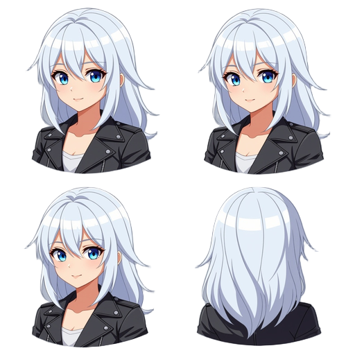 anime girl with white hair in lether clothes