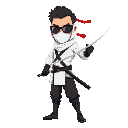 agente blanco con traje táctico, rostro de píldora roja/blanca, gafas oscuras y katana en mano. valiente y ágil, protege el cuerpo humano luchando virus con precisión y estilo ninja.