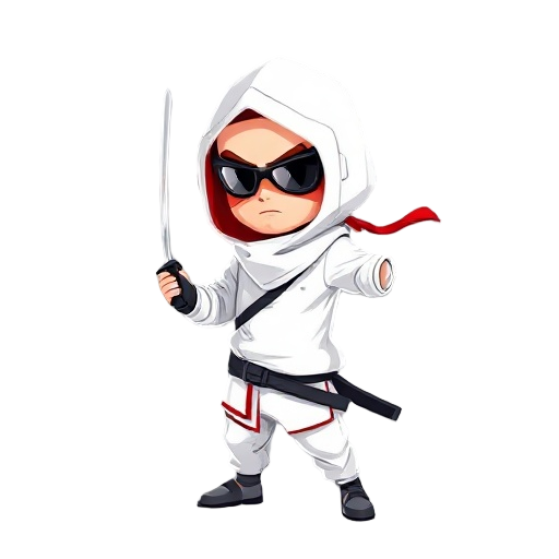 agente blanco con traje táctico, rostro de píldora roja/blanca, gafas oscuras y katana en mano. valiente y ágil, protege el cuerpo humano luchando virus con precisión y estilo ninja.