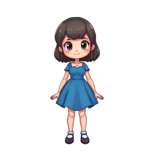  a girl in a blue dress 