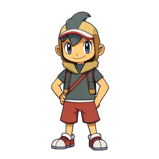 estilo pokemon treinador retro, com uma paleta de cores quentes, um cara calvo com capa