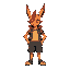 estilo pokemon treinador retro, com uma paleta de cores quentes, usando laranja e vermelho, um cara calvo com capa que deve ter 32 anos e alto