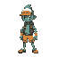 estilo pokemon treinador retro, com uma paleta de cores quentes, um cara calvo com capa