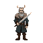 old viking wear in coat with big sword