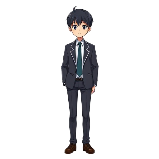 a 17 year japanese high school student  wears blazer uniform with tie. stylized like persona character