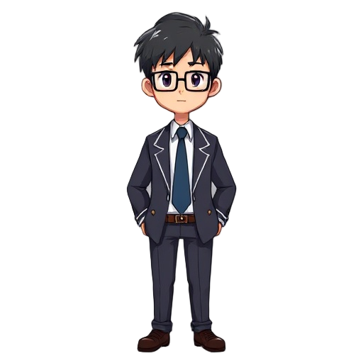 male japanese student wears blazer uniform with tie and glasses