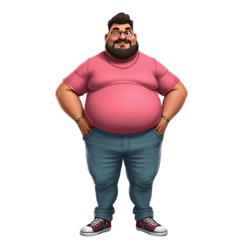 fat man in his 30s red skin and his belly show from the pink tshirt and ware jeinns