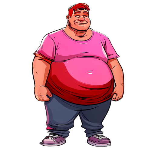 fat man in his 30s red skin and his belly show from the pink tshirt and ware jeinns