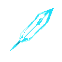 sharp ice dart, glowing blue, translucent, with frosty trails and crystal details. for use as a 2d game asset. transparent background.