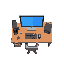 top-down front-desk for an office admin with monitor, keyboard, and mouse