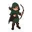 character for a retro dungeon-crawler action rpg. a nimble archer wearing a dark green cloak, leather armor, and carrying a short bow. 