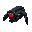 hostile sci-fi security drone, dark metallic body with glowing red sensor eye, angular armored plating, small hover thrusters, retro-futuristic industrial design, minimal yet detailed shading. less shading