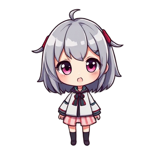 chiby style anime girl with gray hair