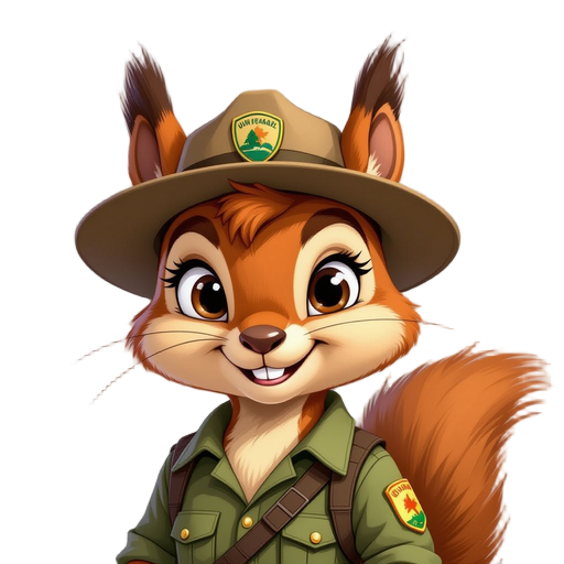 young red squirrel dressed up as a junior park ranger