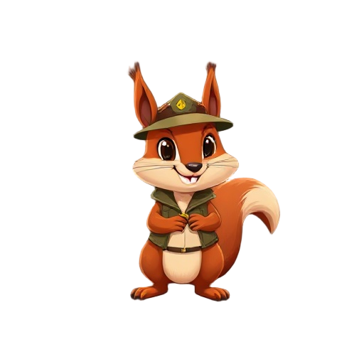 young red squirrel dressed as a park ranger