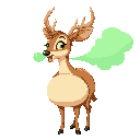 overweight female doe deer with giant belly and mouth wide open burping lots of transparent cloud-like green gas 