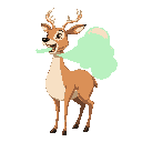 overweight female doe deer with giant stomach, thick thighs and mouth wide open burping lots of transparent cloud-like green gas 