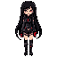 young girl with long black hair , with vampire clothes