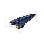 create a 2d sprite of a spaceship for an asteroid-themed arcade game. the sprite should be 64x64 pixels, with a sleek, triangular shape and aerodynamic curves. use a color scheme of dark metallic