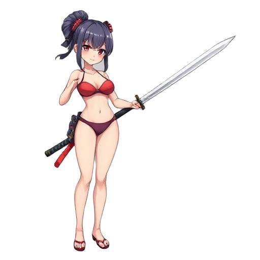 girl, swimsuit, big oppai, bikini, katana