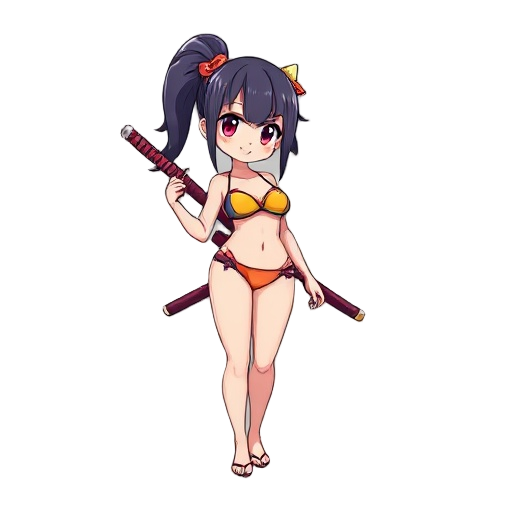 girl, swimsuit, big oppai, bikini, katana