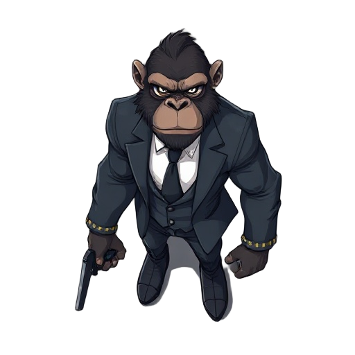 muscular ape assassin wearing suit 