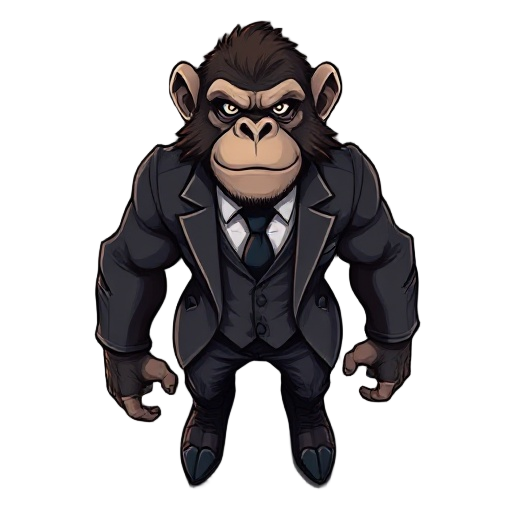 muscular ape assassin wearing suit 