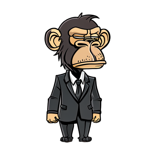 ape wearing suit walking to the right