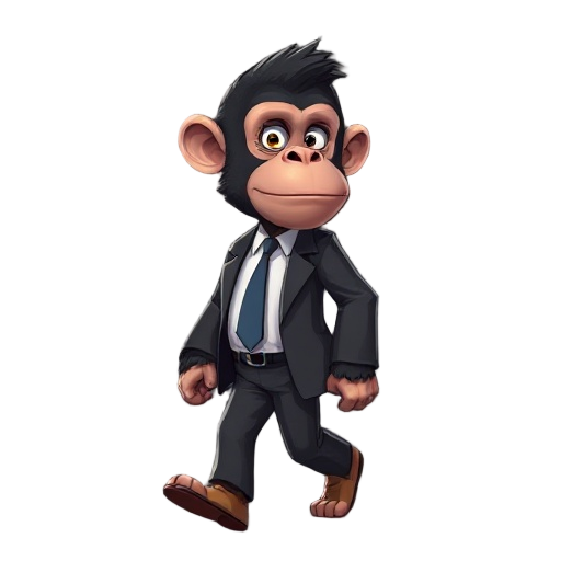 ape wearing suit walking to the right
