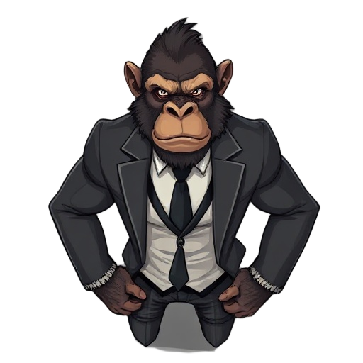 muscular ape assassin wearing suit 
