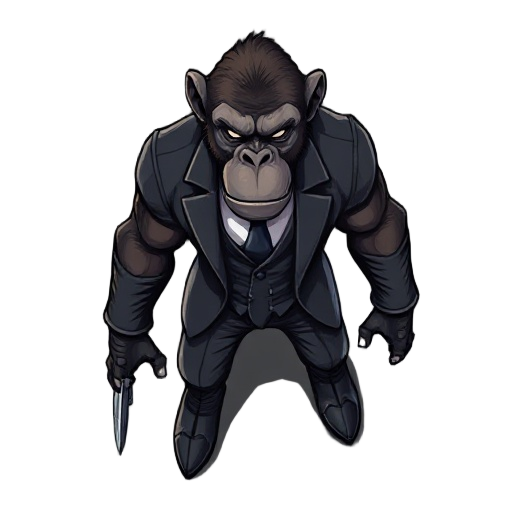 muscular ape assassin wearing suit 