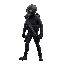 british special forces, gas's mask, dark armour, holster for pistol, faceing left, walking left, skinny 