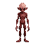 horror, humanoid, no skin, mostly exposed muscle (red), sharp needle like teeth, darkened eyes, tall, no hair, no ears