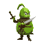 very round, green melon warrior holding a sword, looking to the right, side profile