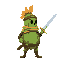 melon warrior holding a sword, looking to the right, side profile